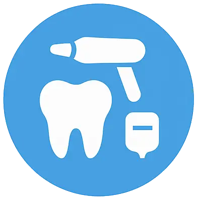 ental icon with scanner and prosthesis on a light blue background, symbolizing modern dental technologies.